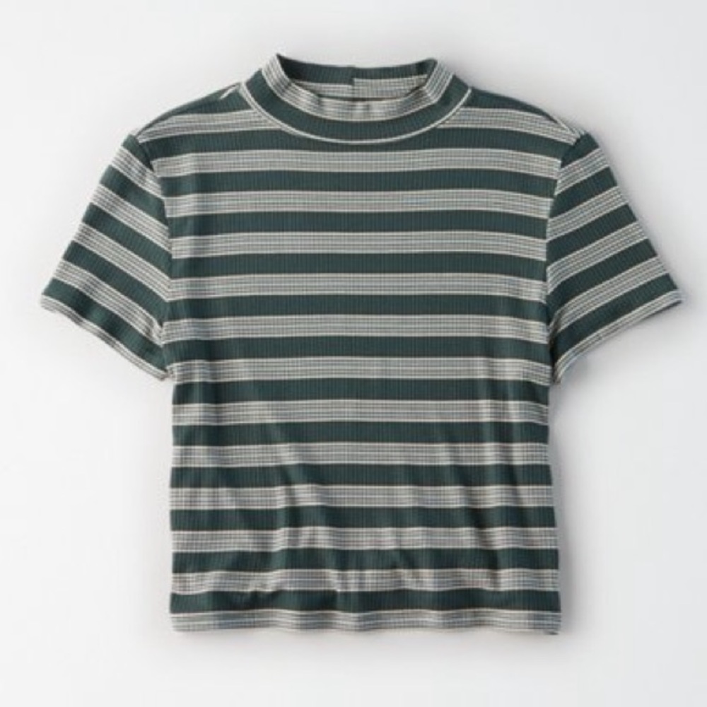 American Eagle Stripped Mock Neck Baby Tee